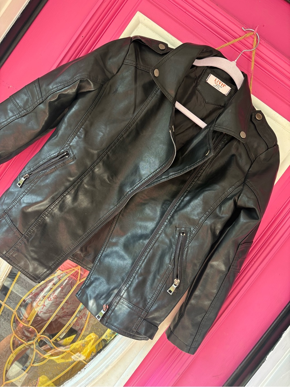 Girls' Black Faux Leather Moto Jacket - Picture 2 of 4